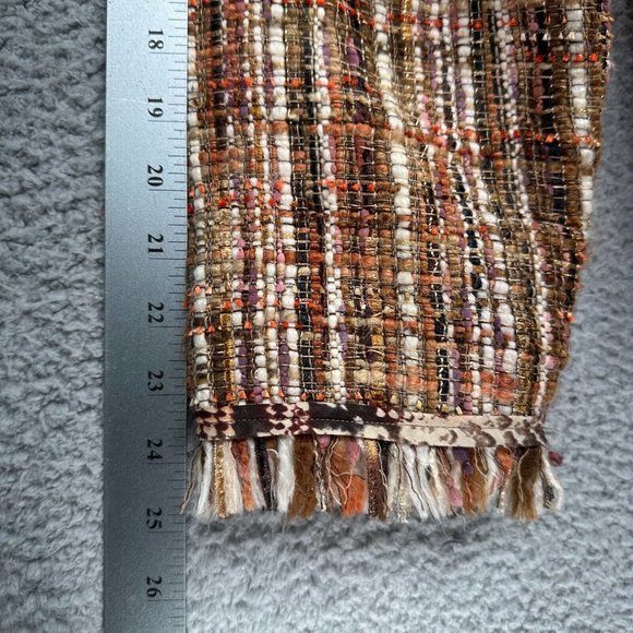 Chicos L-XL Size 3 Jacket nubby woven Tweed Brown Fringe designer style pockets - Picture 13 of 14